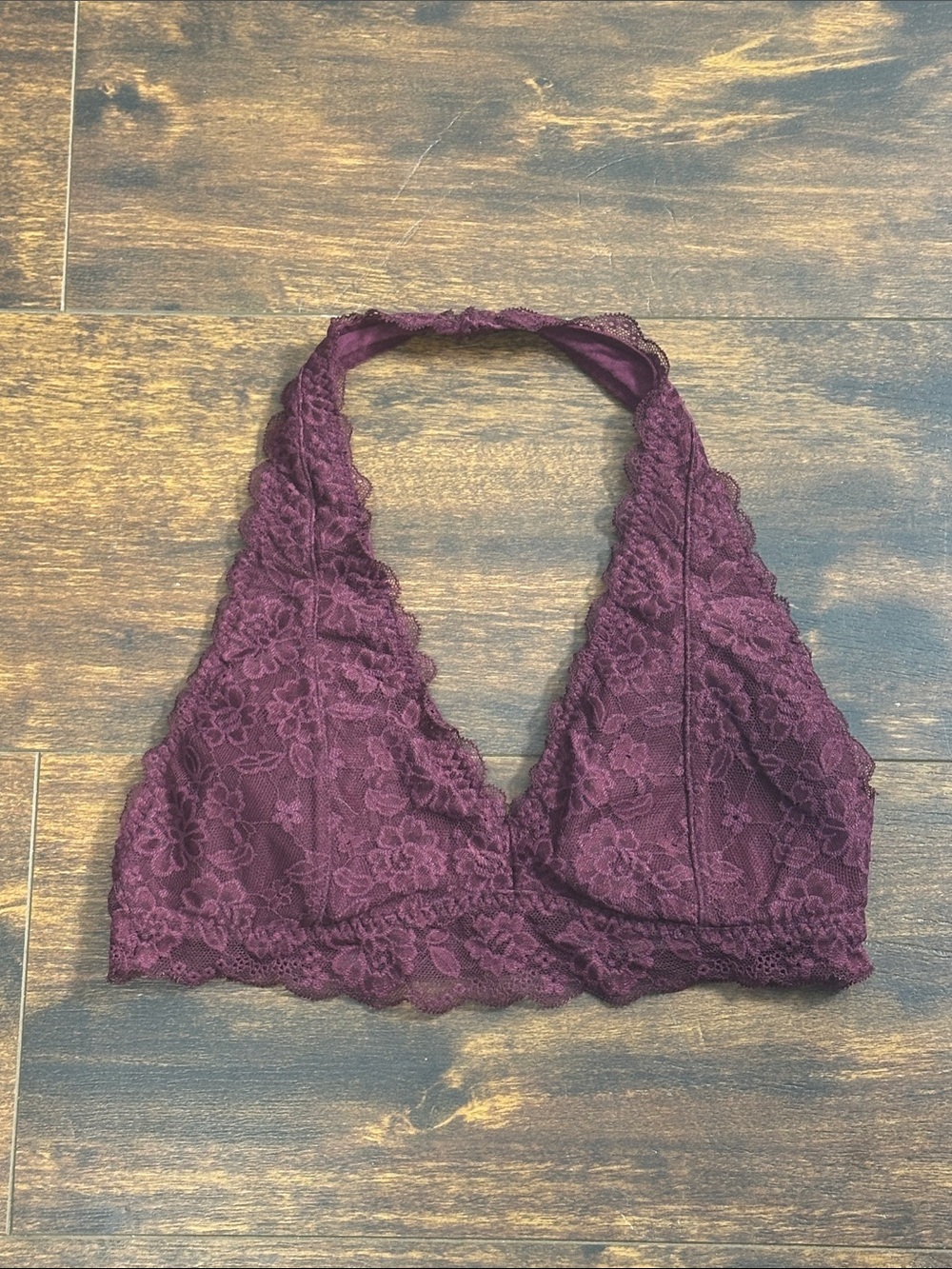 🍷 Gilly Hicks Burgundy Lace Halter Bralette Bra Small S Plunge